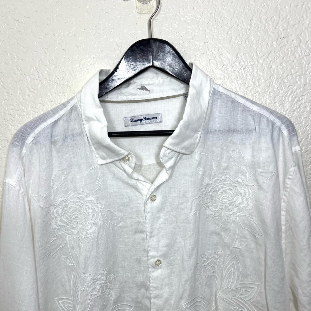 Tommy Bahama Men’s White Linen Button Down Long Sleeve Shirt Embroidered XXL - Picture 6 of 12